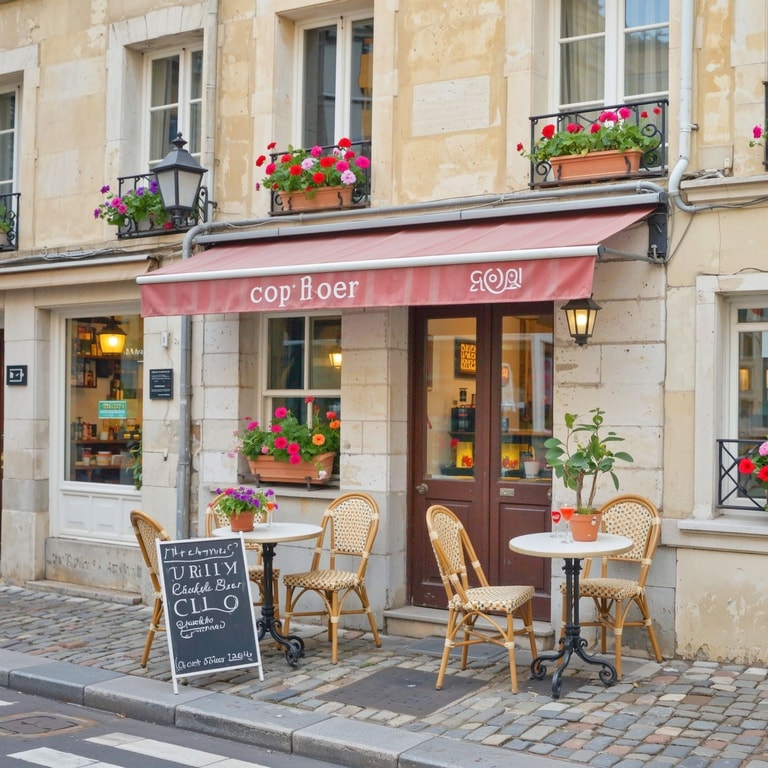 Parisian Cafe Under Red Awning