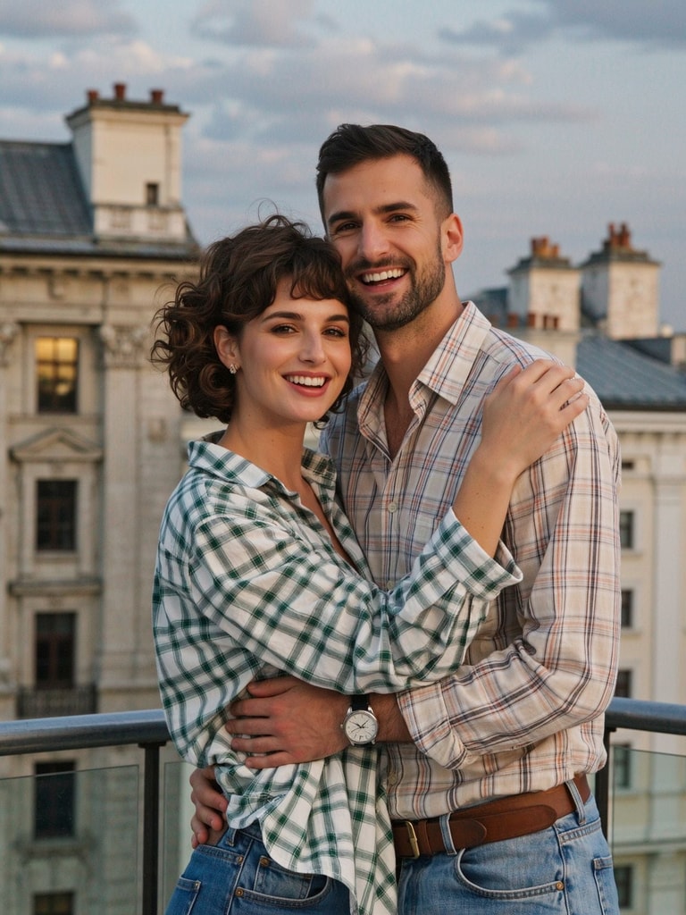 Twilight Embrace on Parisian Rooftop