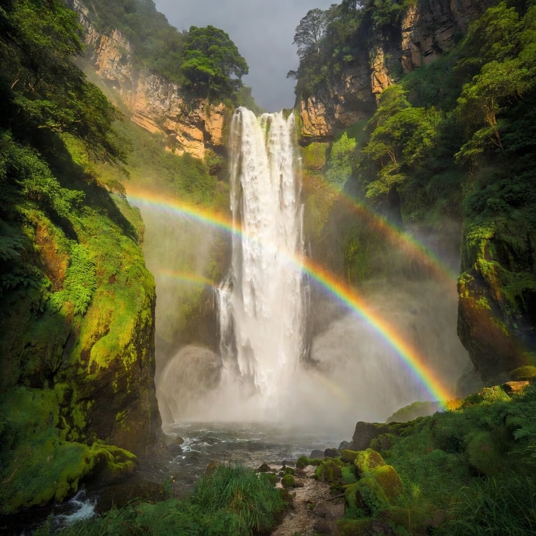 Rainbow Over Verdant Canyon Falls