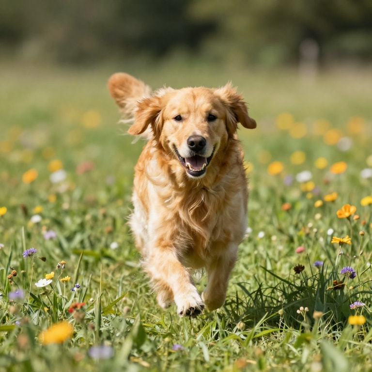 Golden Retriever Bounding Through Wildflowers
