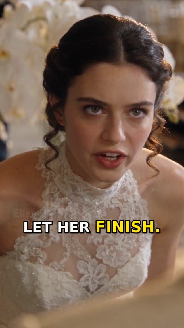 A close-up of the bride in Family Only, the same face in every scene.