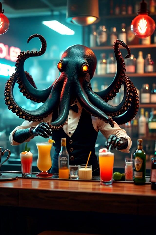 Octopus Bartender: Neon Drink Mixing Spectacle