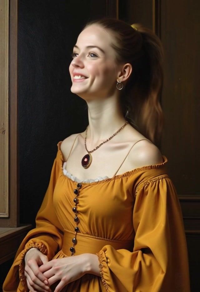 Turning to Face the Camera with Joyful Laughter