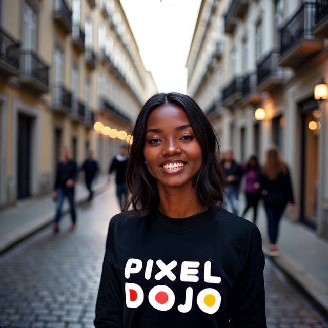 Joy in Lisbon: A Woman's Smile Amidst the Crowd