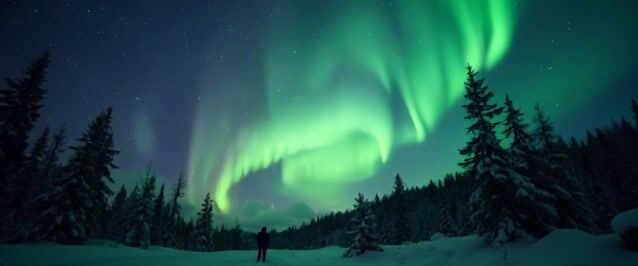 Stunning Display of Northern Lights in Green, Purple, and Yellow