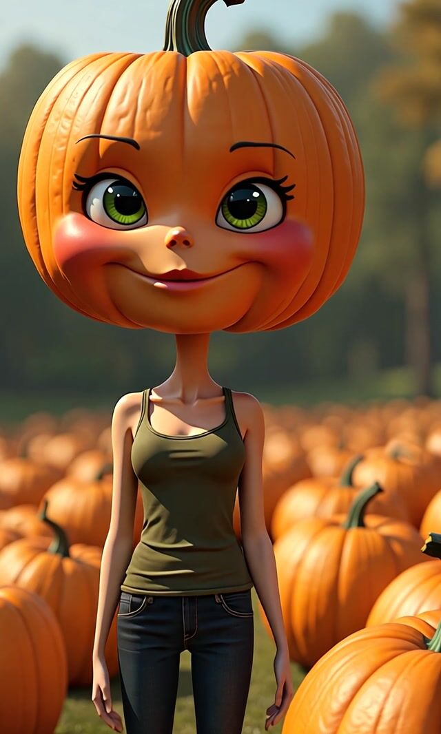 Autumn's Enigma: The Woman with the Pumpkin Head