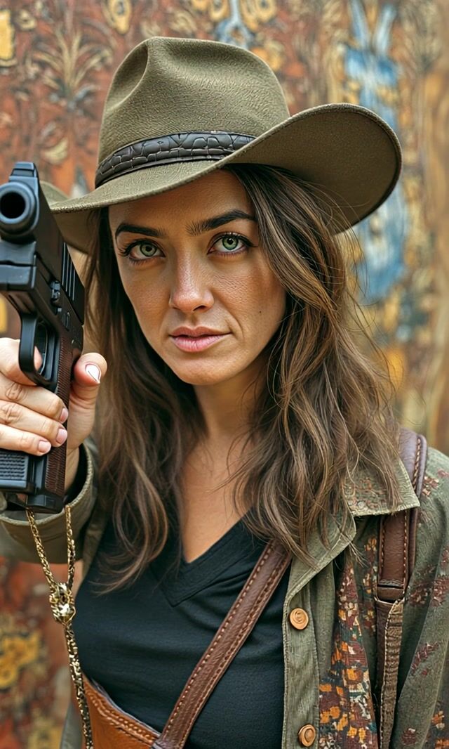 Woman with Pistol: Smile of Mystery and Power