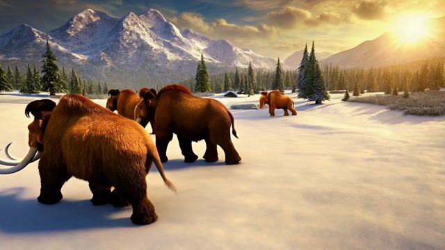 Giant Woolly Mammoths in a Winter Wonderland