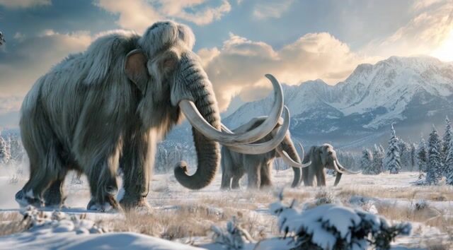 Wooly Mammoths in Snowy Landscape: A Cinematic Journey