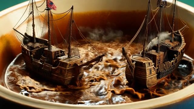 Pirate Ships Battle Inside a Cup of Coffee