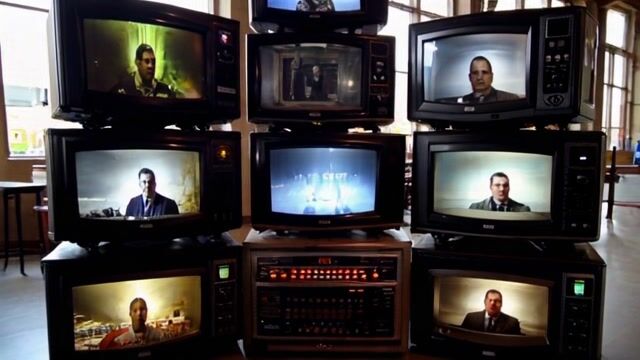 *Vintage TV Stack in Modern Gallery: A Journey Through Time*
