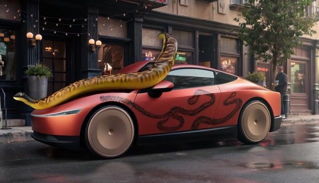 Snakes Come to Life on Red Car