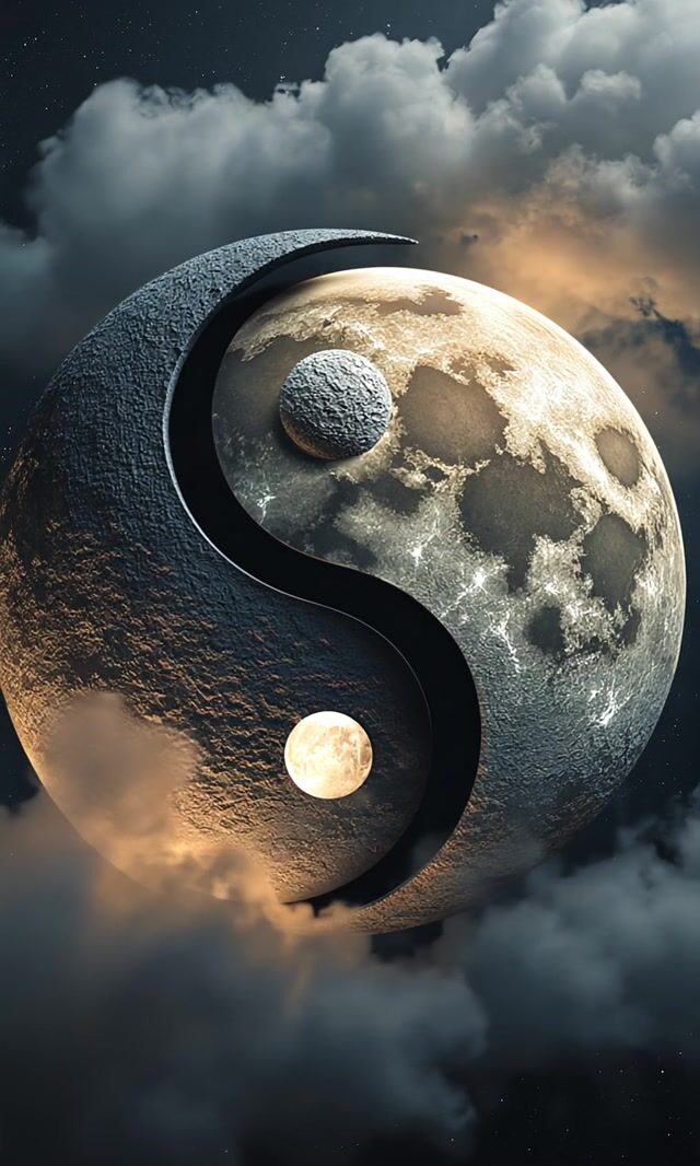Rotating Yin and Yang Planet Symbol with Moving Clouds