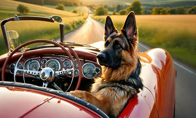 German Shepherd Takes the Wheel: A Dog's Driving Adventure---