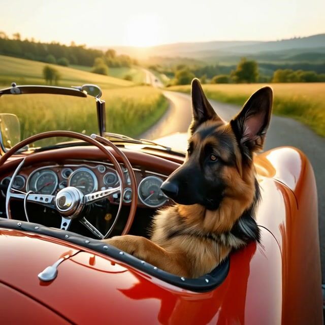 German Shepherd Behind the Wheel: A Dog's Driving Adventure