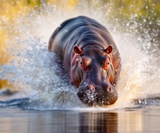 Hippo Charging Through Water