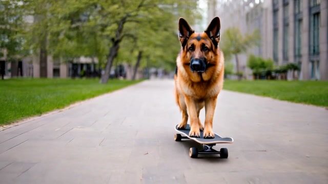 German Shepherd Skateboarding: Urban Adventure in Cinematic Style