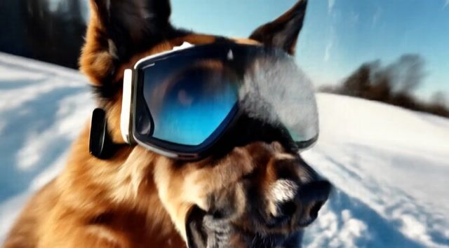 German Shepherd Snowboarding Down the Mountain
