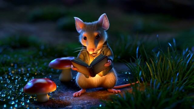 Mouse Reads by Mushroom Light: A Magical Tale---