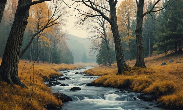 Serenity of Nature Water Flowing, Wind Blowing