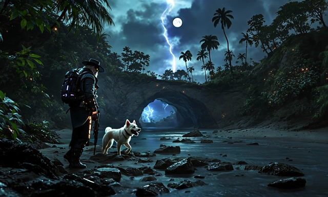 White Husky's Stormy Bridge Adventure
