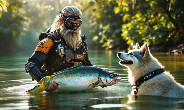 *Man and Husky's Cinematic Fish Adventure in 4K*