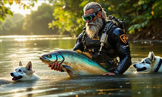 Mans Incredible Catch A Metallic Fish in the Clear Waters