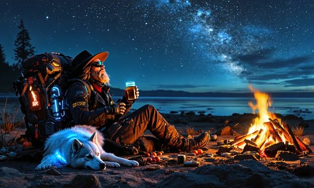 *4K Cinematic Beach Bonfire Night: Man and His Dog*