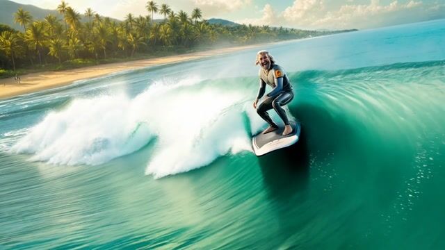 Hyperrealistic Surf Stunt 52YearOld Man Rides SciFi Wave Tunnel