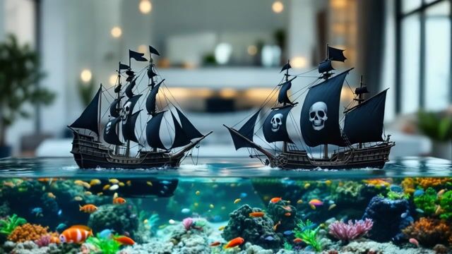 Battle of the Black Skull Ships in a Home Aquarium