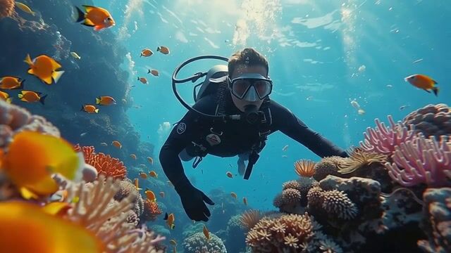 Underwater Adventure: Scuba Diver Meets Coral Reef Magic