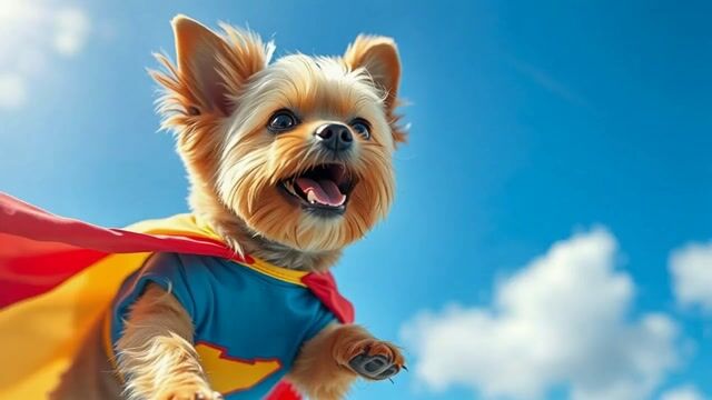 Superhero Dog Flying Adventure: AI-Generated Visual Delight