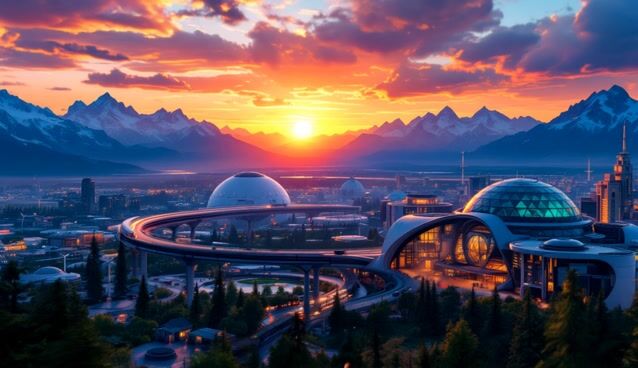 Sunset Over Cityscape: Clouds and Traffic in Motion