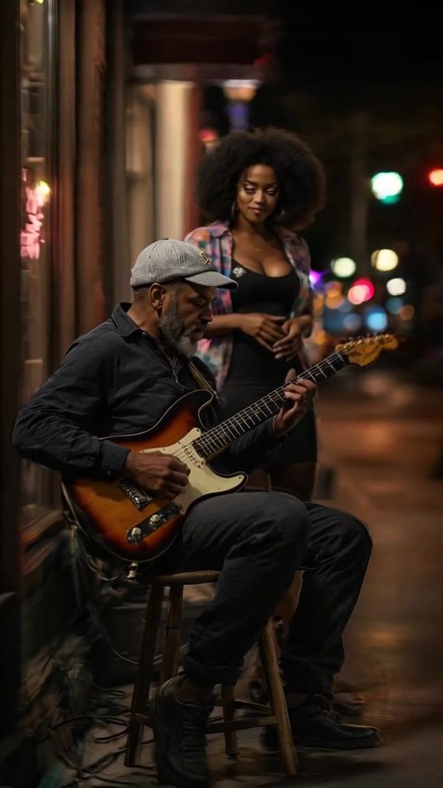 Tranquil Guitar Performance: A Woman Watches in Awe