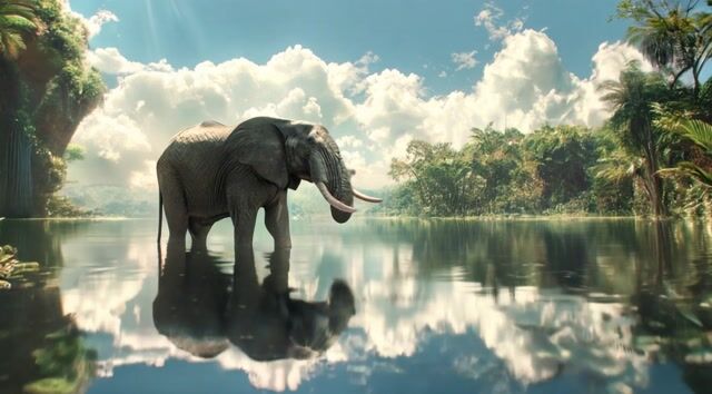 Elephant in Water with Dolly Zoom Effect - Cinematic Wildlife