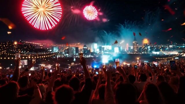 Fireworks Spectacle and Crowd Cheers - A Celebration of Light and Joy---