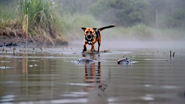 *Dog Chases Frog in Misty Bog Adventure*