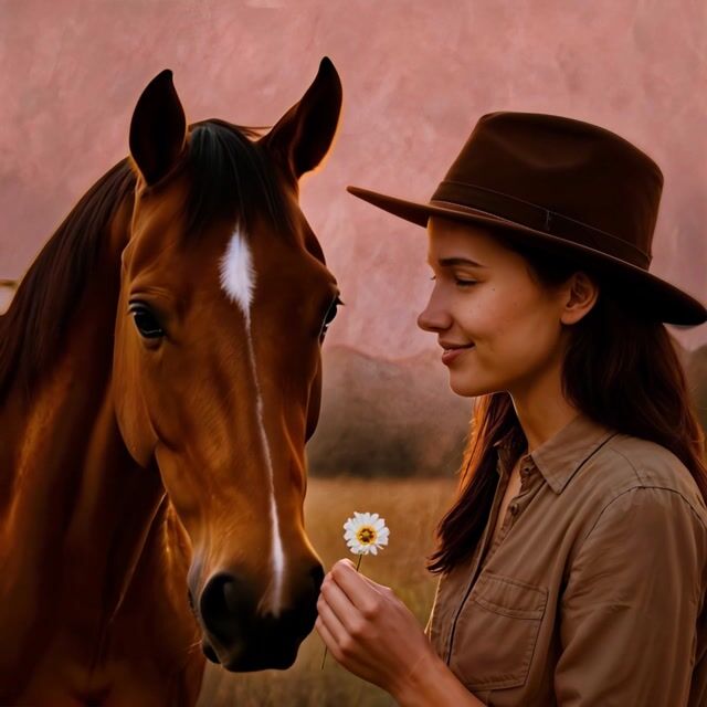 AI-generated image: The rider smiles and the horse nods his head up and down.