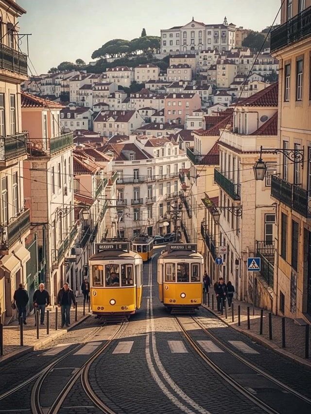 AI-generated image: the trams line up then start a drag race speeding down the street with smoke and flames behind them