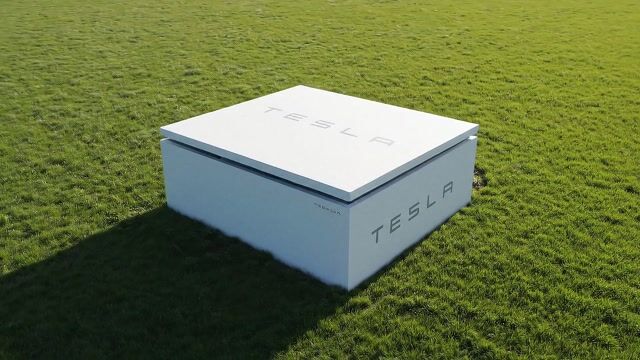 AI-generated image: {
  "subject": {
    "description": "Cinematic shot of a Tesla-branded crate resting in a serene ope