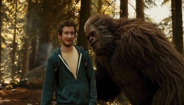 AI-generated image: Bigfoot is really kind to him, a little too kind, like oddly kind. Bigfoot wants to hang out but he 