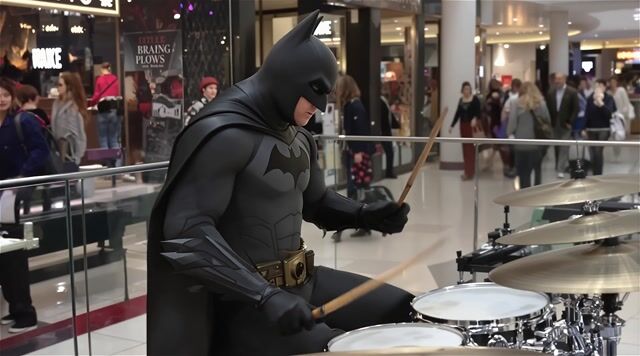 AI-generated image: Batman plays the drums "Jazz Fusion" style...