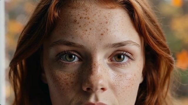 Freckled Gaze Through Copper Strands