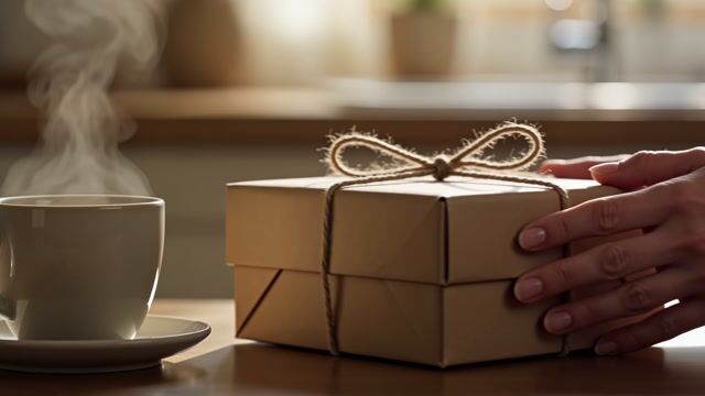 Twine-Bound Gift and Coffee