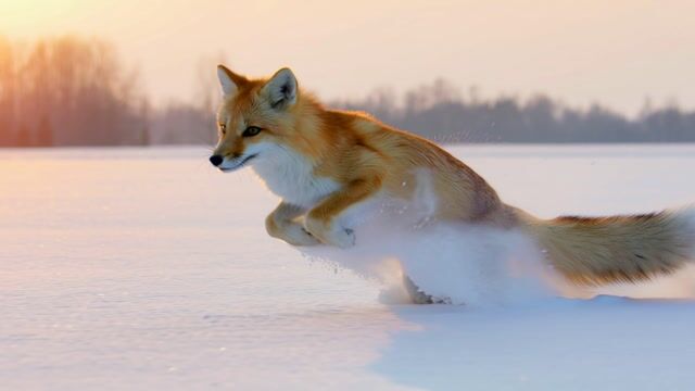 Red Fox Bounds Through Powder