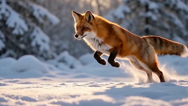 Red Fox Leaps Through Powder