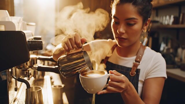 Golden Pour of Latte Art
