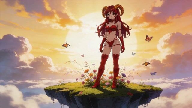 Horned Scarlet Figure at Sunset
