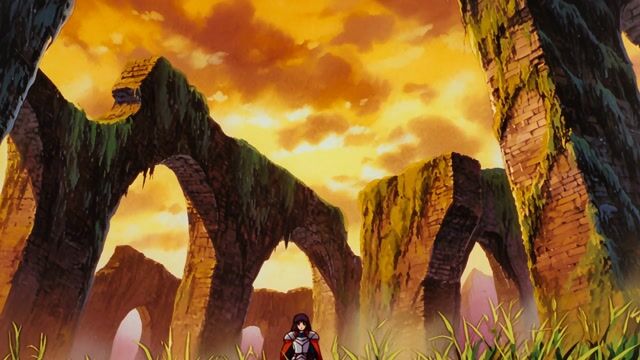 Swordswoman Awaits at Golden Ruins