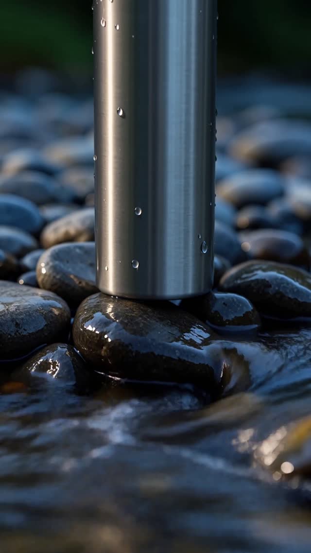 Steel Bottle on Wet River Stones
